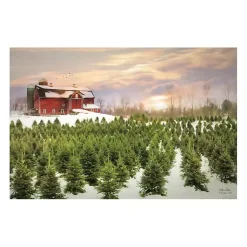 Christmas Art & Wall Decor>Kirklands Home Red Barn and Christmas Tree Farm Canvas Art Print