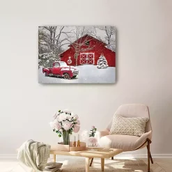 Christmas Art & Wall Decor>Kirklands Home Red Barn in Winter Canvas Art Print, 24x32