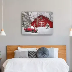 Christmas Art & Wall Decor>Kirklands Home Red Barn in Winter Canvas Art Print, 30x40
