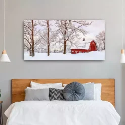 Christmas Art & Wall Decor>Kirklands Home Red Barn Winter Wonderland Canvas Print, 60x30 in.