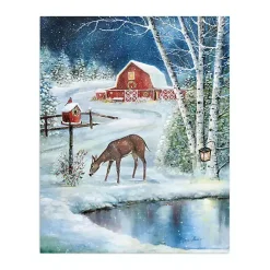Christmas Art & Wall Decor>Kirklands Home Red Barn with Deer Canvas Art Print Multi