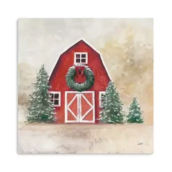 Christmas Art & Wall Decor>Kirklands Home Red Barn with Wreath Canvas Art Print