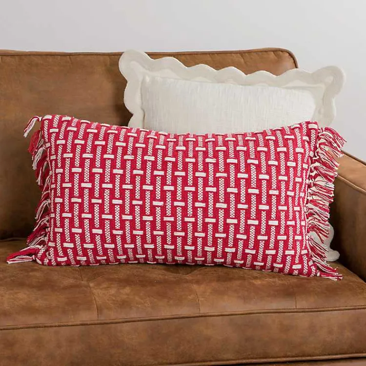 Pillows>Kirklands Home Red Basket Weave Lumbar Pillow