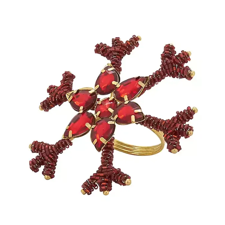 Kirklands Home Beaded Snowflake Napkin Rings, Set of 4 Red Discount