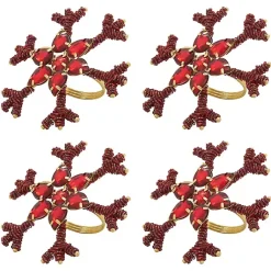 Kirklands Home Beaded Snowflake Napkin Rings, Set of 4 Red Discount