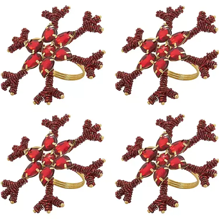 Kirklands Home Beaded Snowflake Napkin Rings, Set of 4 Red Discount