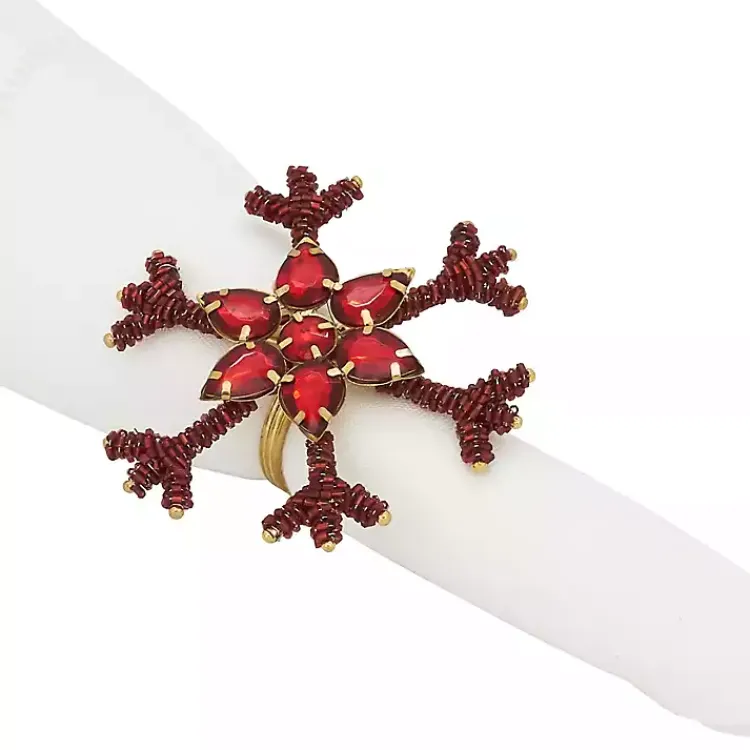 Kirklands Home Beaded Snowflake Napkin Rings, Set of 4 Red Discount
