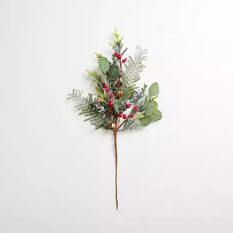 Christmas Arrangements & Garland>Kirklands Home Red Berry and Eucalyptus Stem with Bells