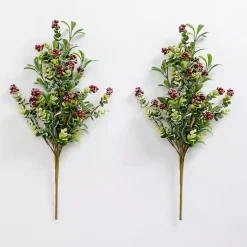 Christmas Arrangements & Garland>Kirklands Home Red Berry Boxwood Bushes, Set of 2