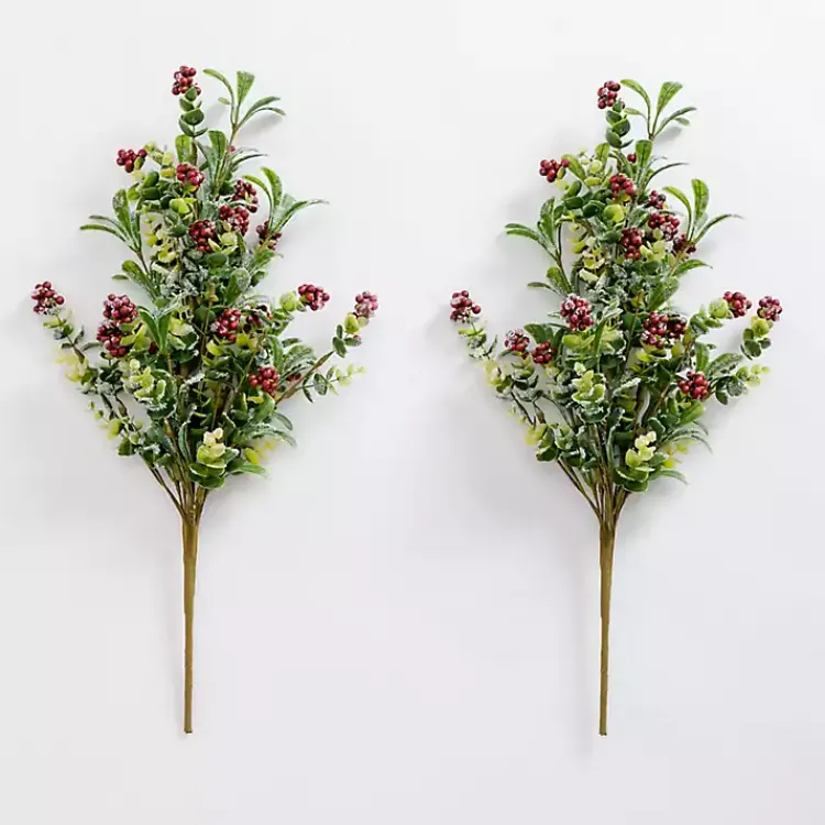 Christmas Arrangements & Garland>Kirklands Home Red Berry Boxwood Bushes, Set of 2