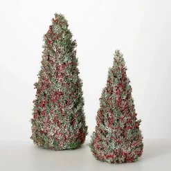 Christmas Decorations>Kirklands Home Red Berry Frosted Mini Tabletop Trees, Set of 2