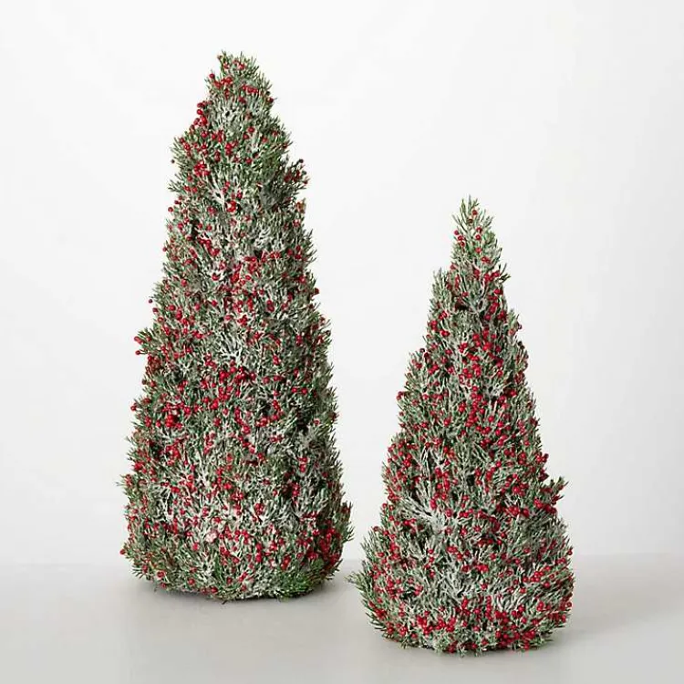 Christmas Decorations>Kirklands Home Red Berry Frosted Mini Tabletop Trees, Set of 2