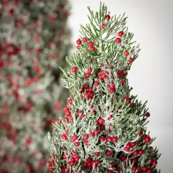 Christmas Decorations>Kirklands Home Red Berry Frosted Mini Tabletop Trees, Set of 2