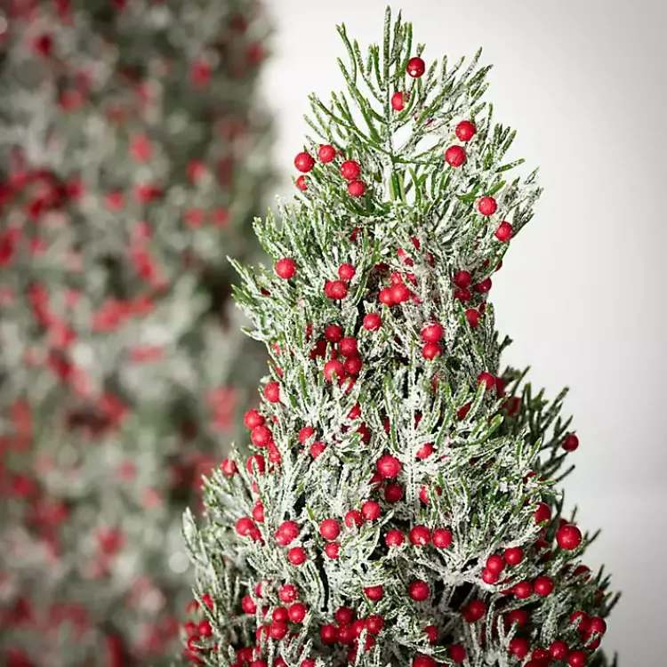 Christmas Decorations>Kirklands Home Red Berry Frosted Mini Tabletop Trees, Set of 2