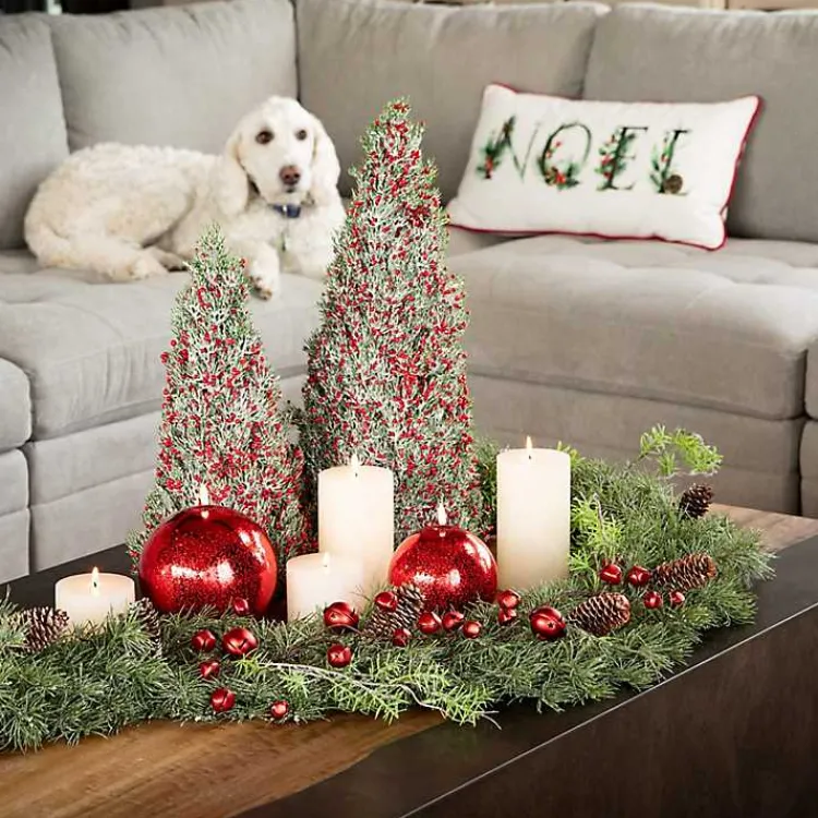 Christmas Decorations>Kirklands Home Red Berry Frosted Mini Tabletop Trees, Set of 2