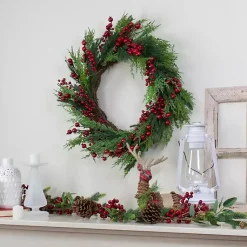 Christmas Wreaths>Kirklands Home Red Berry Pine Spiral Wreath