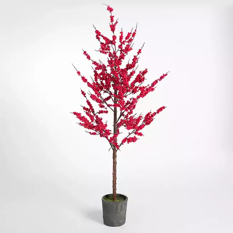 Christmas Decorations>Kirklands Home Red Berry Potted Christmas Tree, 66 in.