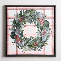 Christmas Art & Wall Decor>Kirklands Home Red Berry Wreath and Windowpane Canvas Art Print