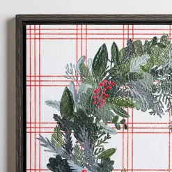 Christmas Art & Wall Decor>Kirklands Home Red Berry Wreath and Windowpane Canvas Art Print