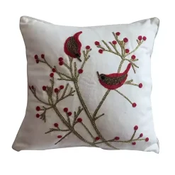 Christmas Pillows>Kirklands Home Red Birds and Berries Embroidered Christmas Pillow
