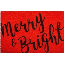 Outdoor Christmas Decorations>Kirklands Home Black Merry and Bright Coir Doormat, 36 in. Red