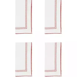 Kirklands Home Red Border Embroidered Napkins, Set of 4 Discount