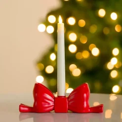 Christmas Decorations>Kirklands Home Bow Taper Candle Holder Red