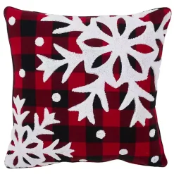 Pillows>Kirklands Home Red Buffalo Check Snowy Snowflake Christmas Pillow
