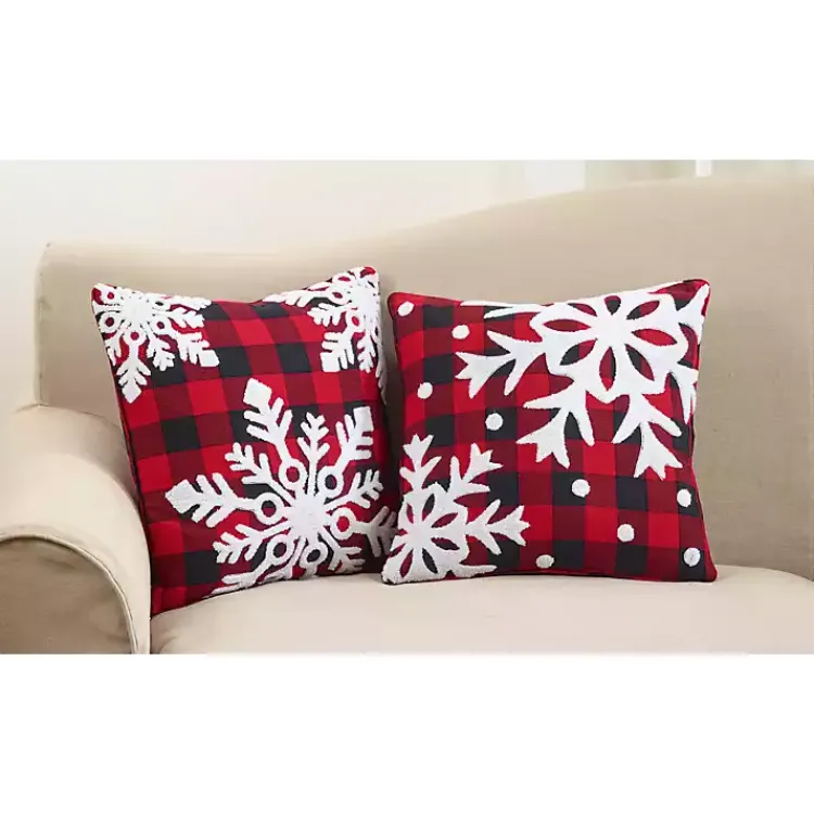 Pillows>Kirklands Home Red Buffalo Check Snowy Snowflake Christmas Pillow