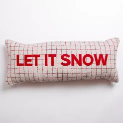 Christmas Pillows>Kirklands Home Checked Let it Snow Christmas Pillow Red