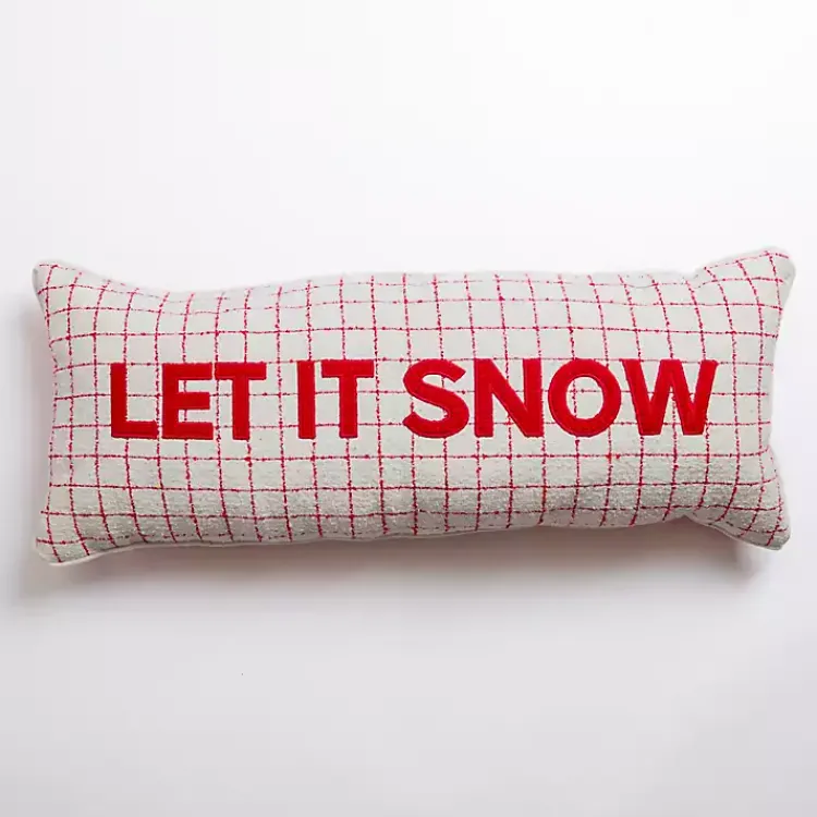Christmas Pillows>Kirklands Home Checked Let it Snow Christmas Pillow Red