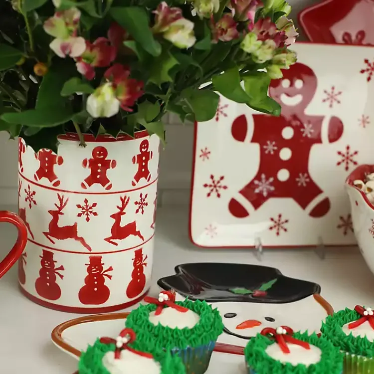 Kirklands Home Red Christmas Characters Utensil Holder Clearance