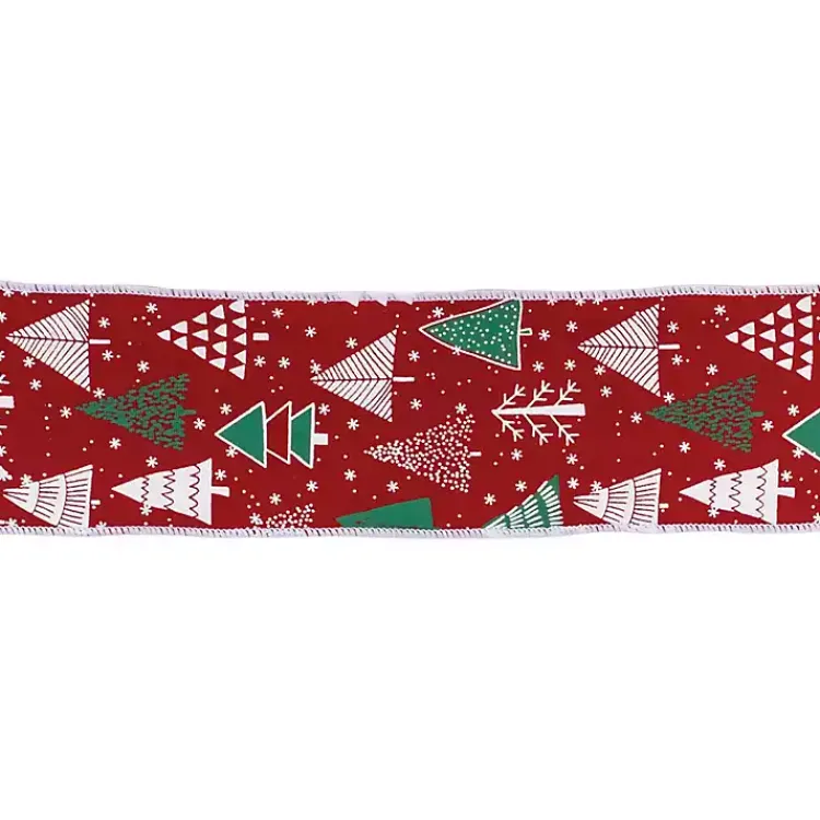 Christmas Decorations>Kirklands Home Red Christmas Tree Print 10 yard Holiday Ribbon
