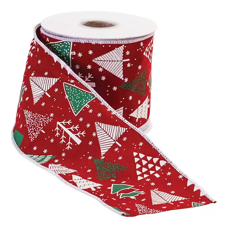 Christmas Decorations>Kirklands Home Red Christmas Tree Print 10 yard Holiday Ribbon