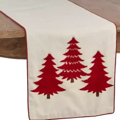 Kirklands Home Red Embroidered Christmas Trees Table Runner