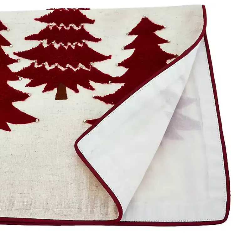 Kirklands Home Red Embroidered Christmas Trees Table Runner