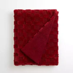 Blankets & Throws>Kirklands Home Faux Fur and Boucle Checkerboard Throw Red