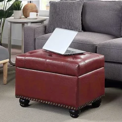 Kirklands Home Faux Leather Jessy Storage Ottoman Red Outlet