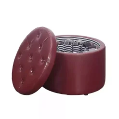 Kirklands Home Faux Leather Round Shoe Storage Ottoman Red Online