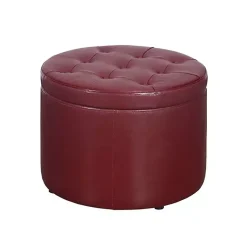 Kirklands Home Faux Leather Round Shoe Storage Ottoman Red Online