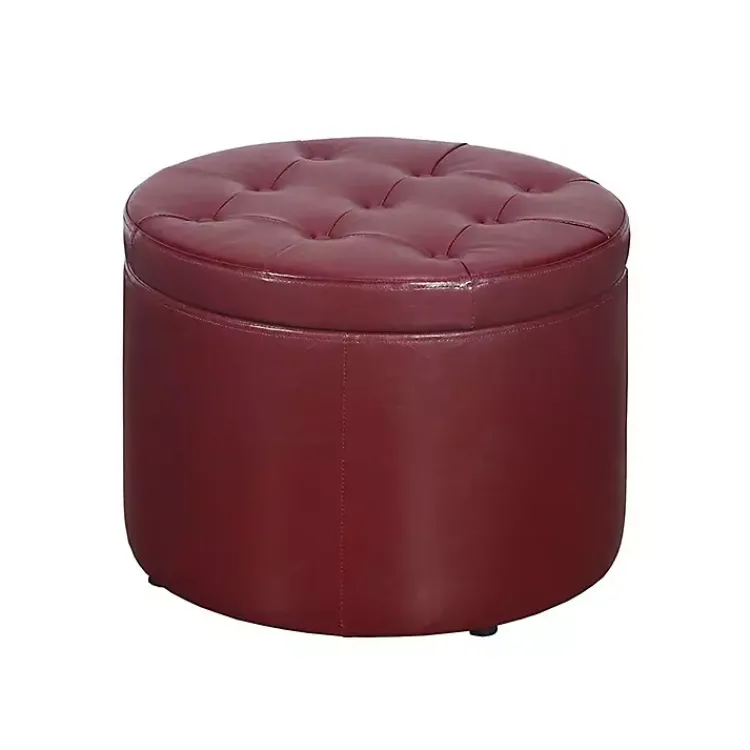 Kirklands Home Faux Leather Round Shoe Storage Ottoman Red Online