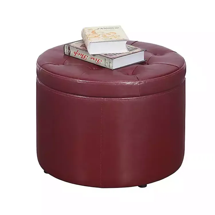 Kirklands Home Faux Leather Round Shoe Storage Ottoman Red Online
