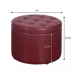 Kirklands Home Faux Leather Round Shoe Storage Ottoman Red Online