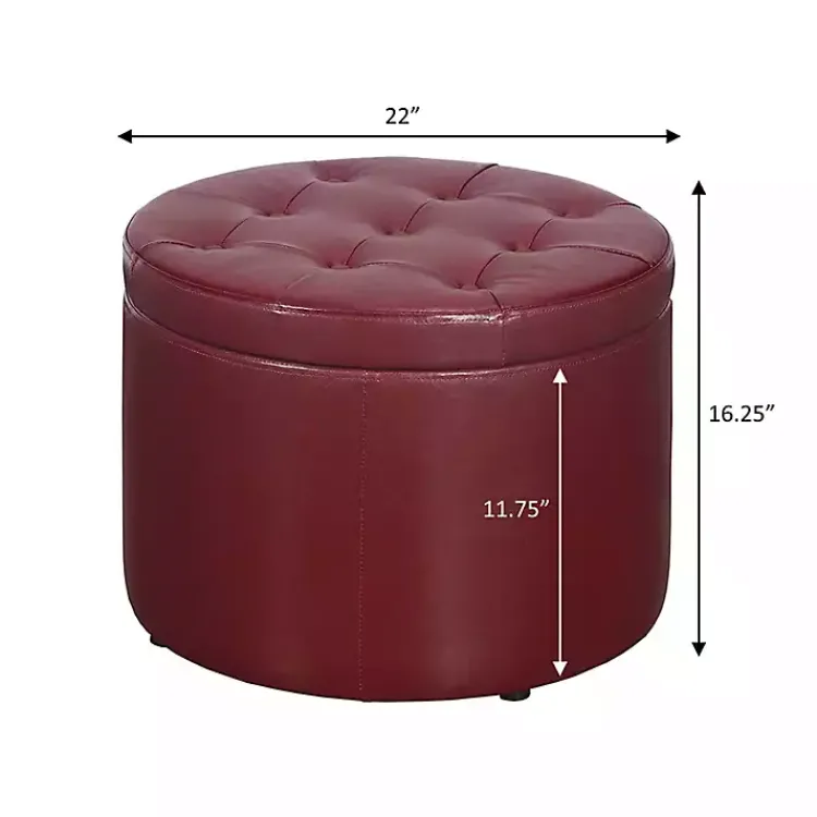 Kirklands Home Faux Leather Round Shoe Storage Ottoman Red Online
