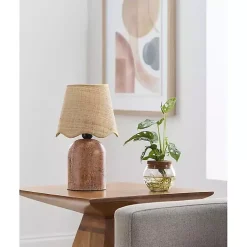 Kirklands Home Faux Stone Table Lamp with Scalloped Shade Red Best