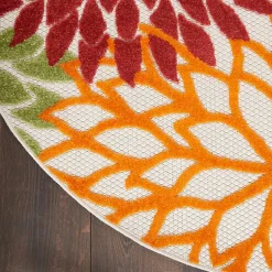 Kirklands Home Red Floral Burst Outdoor Round Area Rug, 5 ft. Sale
