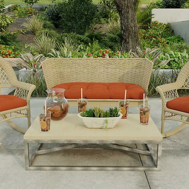 Kirklands Home French Edge Outdoor Wicker Settee Cushion Red Discount