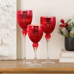 Candle Holders>Kirklands Home Glass Hurricane Charismas, Set of 3 Red