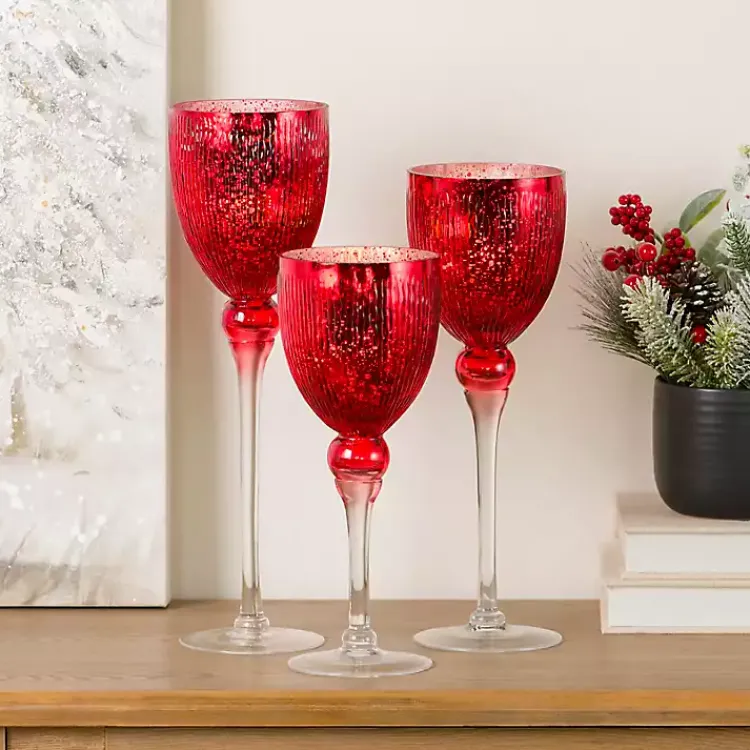 Candle Holders>Kirklands Home Glass Hurricane Charismas, Set of 3 Red