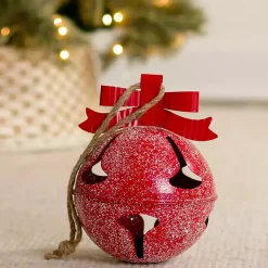 Christmas Decorations>Kirklands Home Glitter Metal Bell Ornament, 12 in. Red